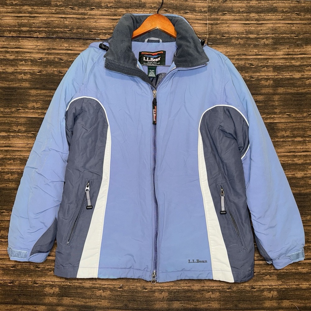 Vintage L.L. Bean Jacket Womens Medium Blue Outdoor Insulated Soft Shell Hooded